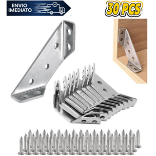 Kit 30 Pcs Conector de Canto Aço Inoxidável Cantoneira Suporte Para Móveis de Madeira Universal em Oferta na Shopee