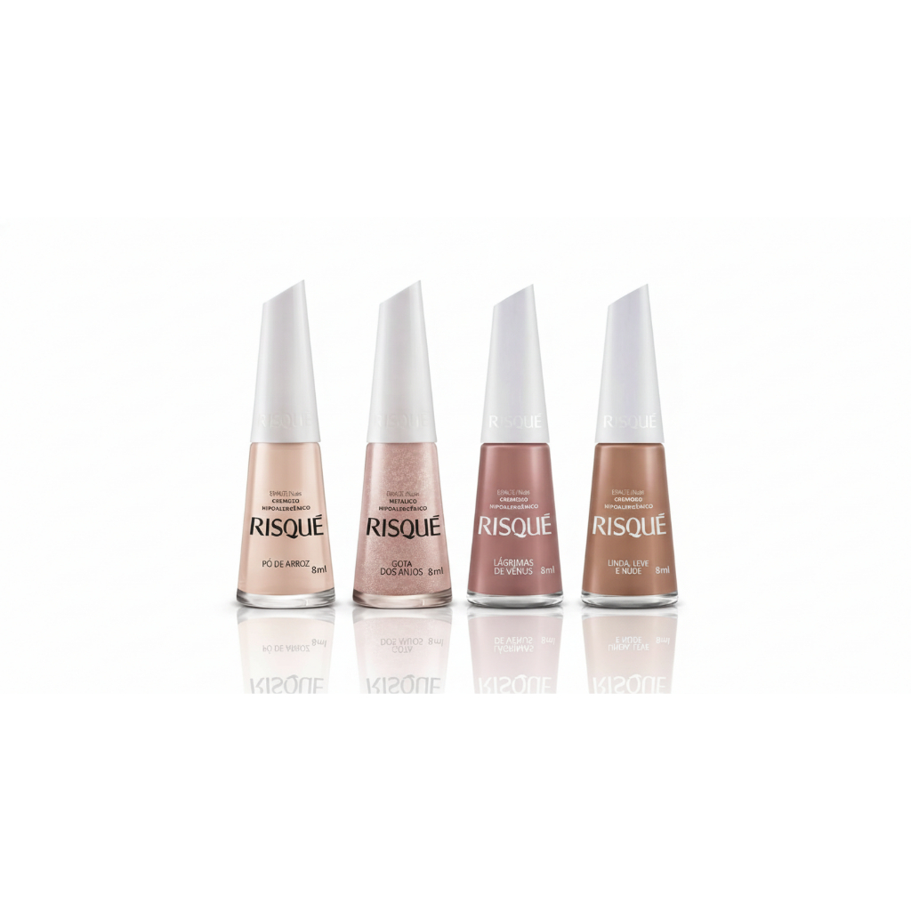 Kit 4 Esmalte Risque Tons Nudes Cremoso Hipoalergenico Alta Durabilidade
