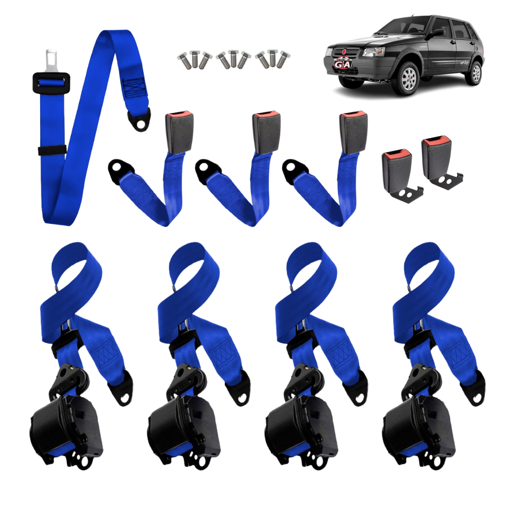 jogo 5 cinto de segurança completo retrátil fiat uno com parafusos para fixação em Oferta na Shopee