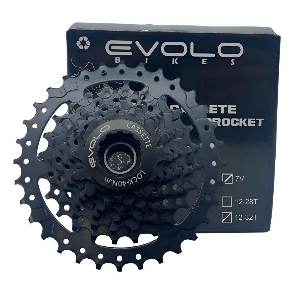 Roda Livre K-7 Cassete  Catraca 7 Velocidades MTB Bike Relação 12-32 Dentes Evolo Bicicleta Ciclismo