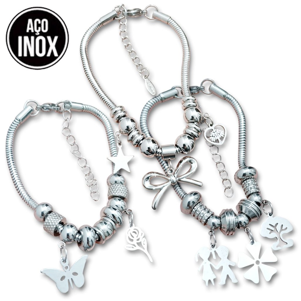 Pulseira Adulto/Infantil 17 ao 24 Berloques Modelo Novo Ajustável Não Escurece Aço Garantia em Oferta na Shopee