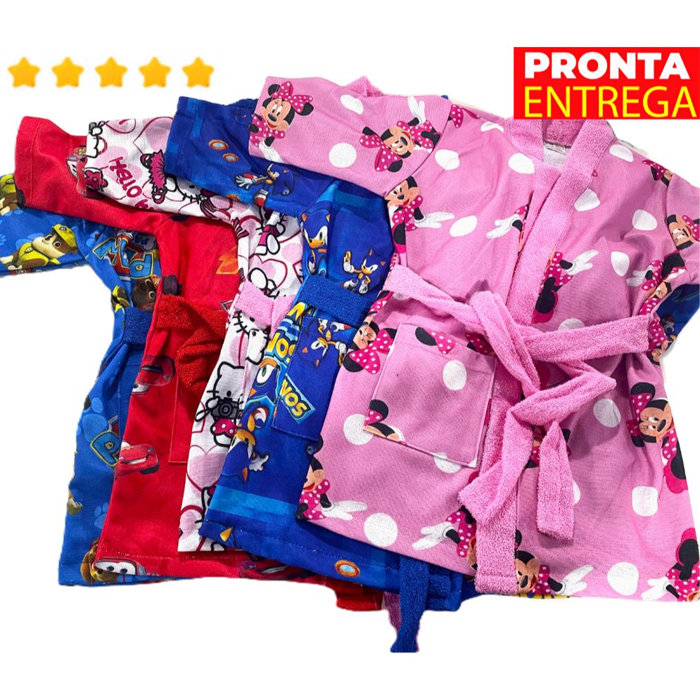 Roupão Infantil Personagem Desenho Felpa Praia Piscina Estampada