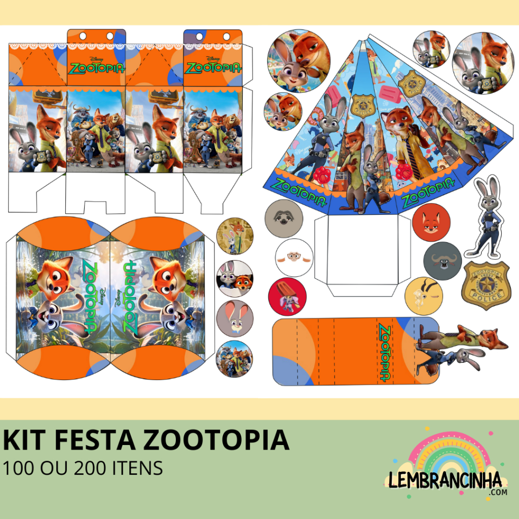 Kit Lembrancinhas Zootopia | Kit Festa 100/200 Itens | Tema Infantil | Envio Rápido em Oferta na Shopee