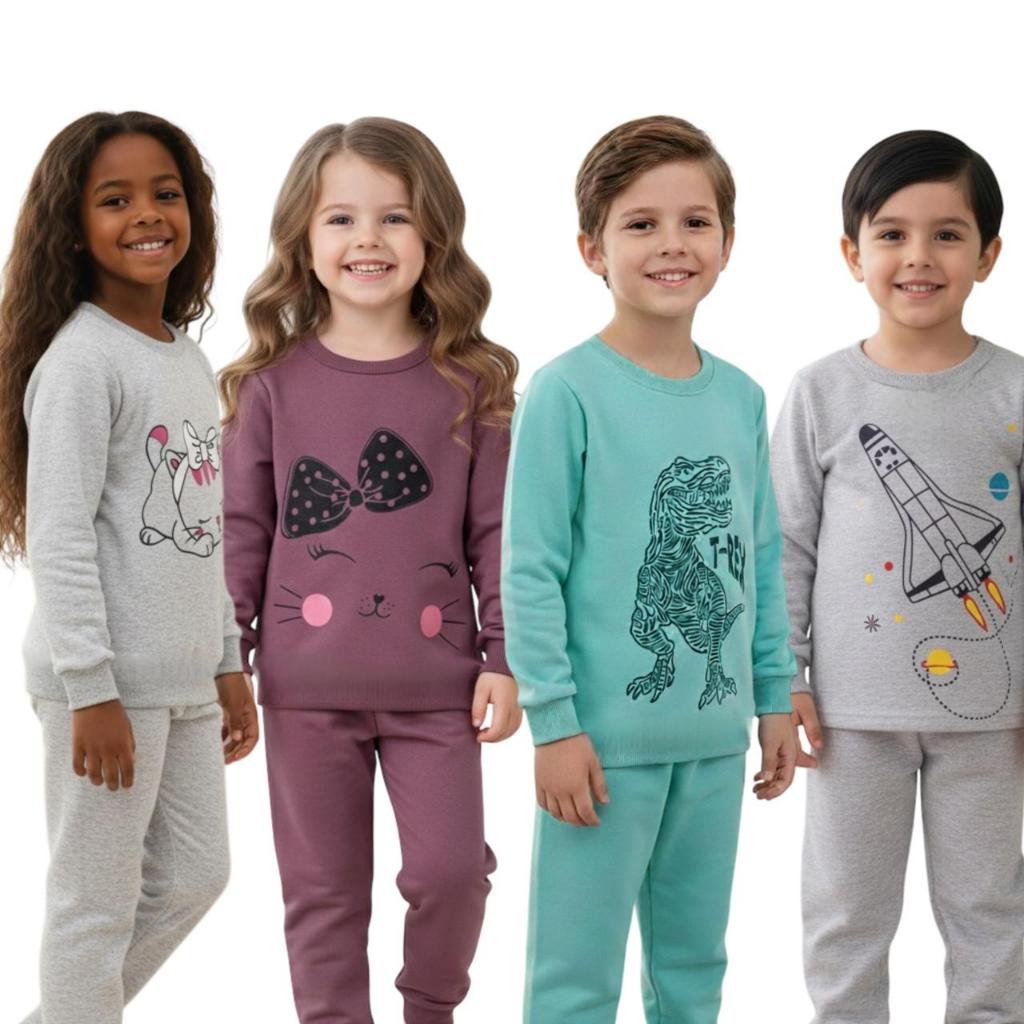 Conjunto Moletom Confortável Infantil Masculino e Feminino 1 a 6 Anos Blusa e Calça