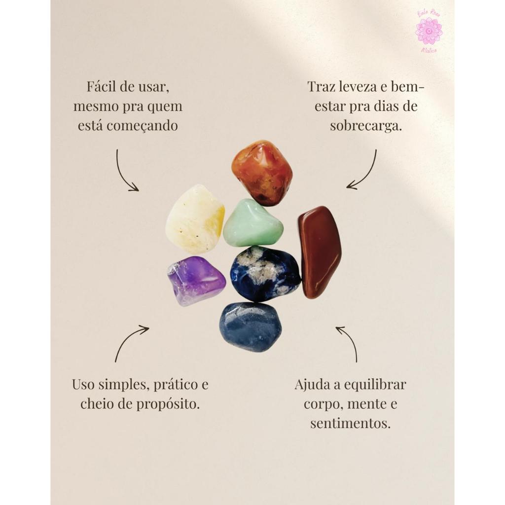 Imagem Kit 7 Pedras Dos Chakras mini Cristais 100% Naturais Equilibrio - Reiki Meditação Conexão Espiritual