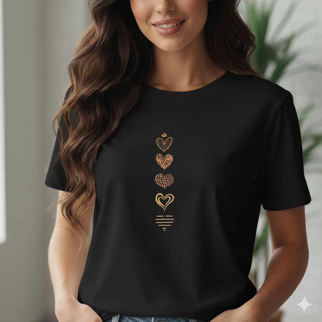 Blusa Feminina Estampada Coração T-shirt Feminina Básica Dia a Dia 100% Algodão