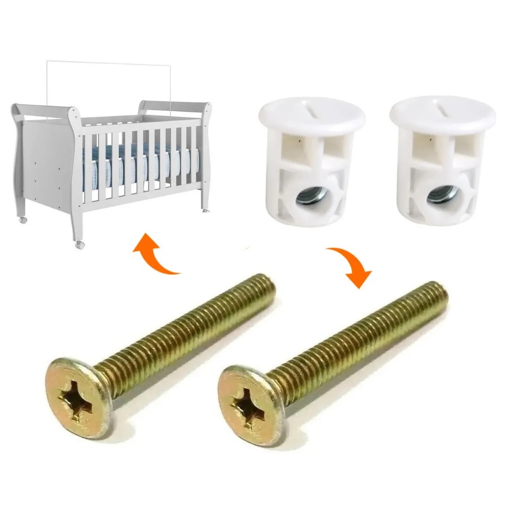 Kit 10 Parafusos 1/4" x 5cm + 10 Porcas Bucha Cilíndrica para Montagem de Berço