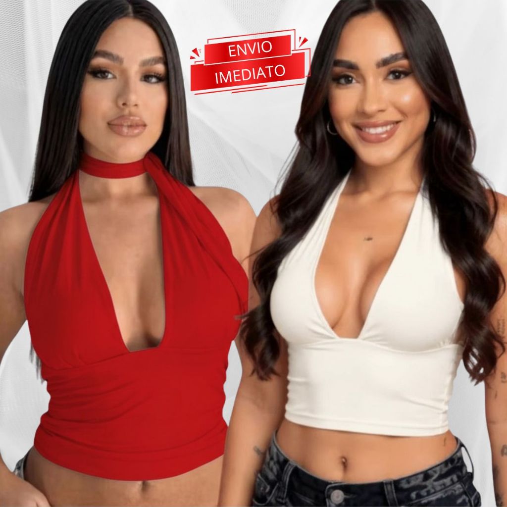 Top Cropped Com Amarraçao Multiformas Festa Moda Gringa Decotado Suplex Premium Carnaval em Oferta na Shopee