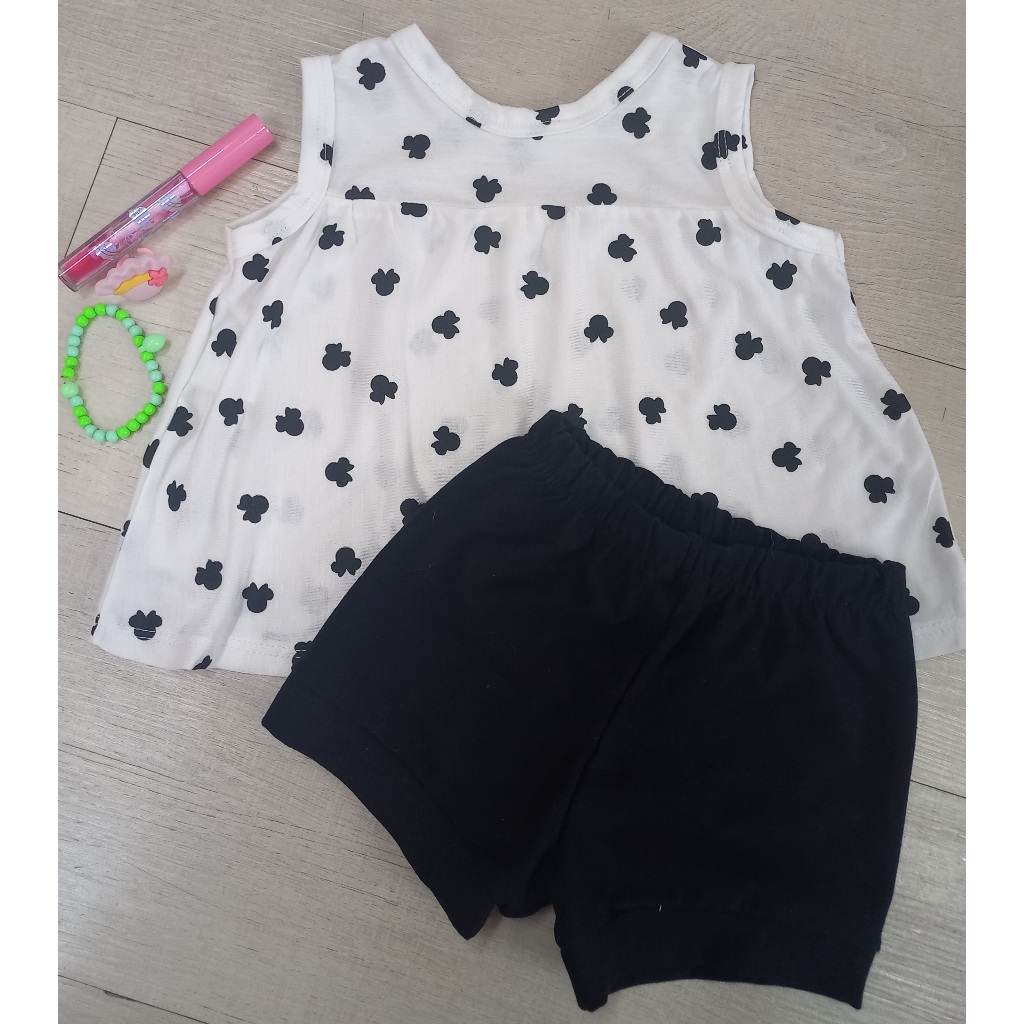 conjunto infantil  bebe, Menina, bata regata e short verão blusa branca desenho preto