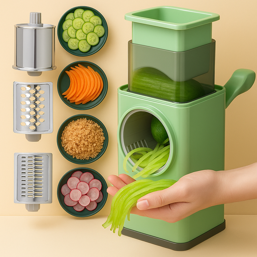 Ralador de Queijo Legumes Vegetais Multiuso de Cozinha 3 em 1 Giratório Manual Alta Performance