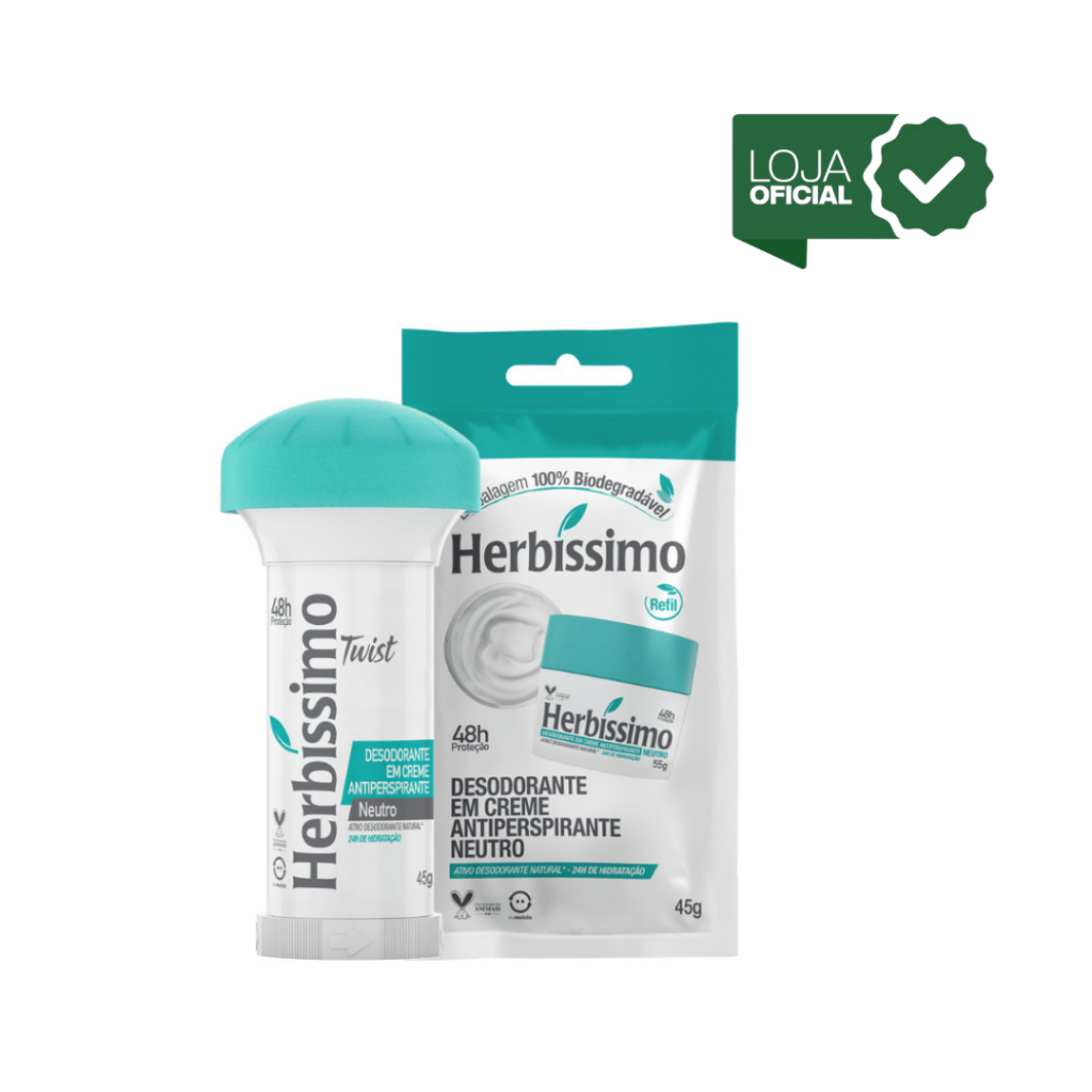 Kit 2 itens - Desodorante Creme Antitranspirante Herbíssimo | Twist + Sachê Refil | Neutro 45G