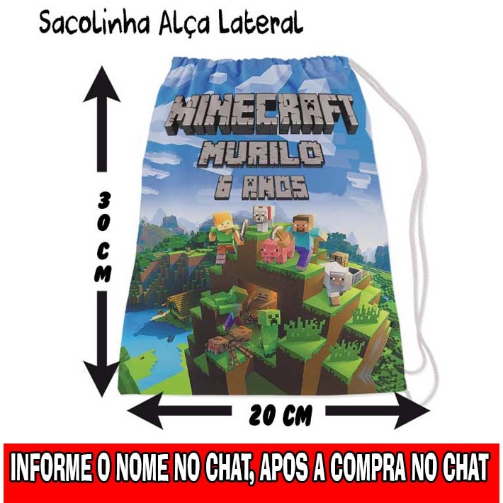 Mochilinha Sacolinha Mochila Saco Sacochila Saquinho Lembrancinha Brinde Aniversario Personalizadas Festa MineCraft em Oferta na Shopee
