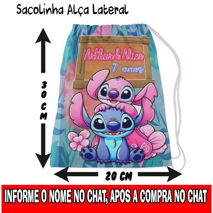 Kit Mochilinha Sacolinha Mochila Saco Sacochila Saquinho Lembrancinha Brinde Aniversario Personalizadas Lilo Stitch