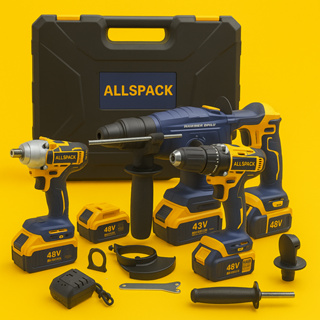 Kit Ferramentas 4 em 1 48V Profissional: Furadeira, Parafusadeira, Impacto, Esmerilhadeira em Oferta na Shopee