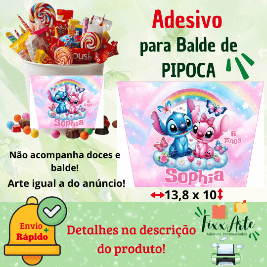 STITCH E ANGEL - Adesivos para balde de Pipoca S/RECORTE  (1L e 1,5 L / 13,8x10) Envio + Rápido em Oferta na Shopee