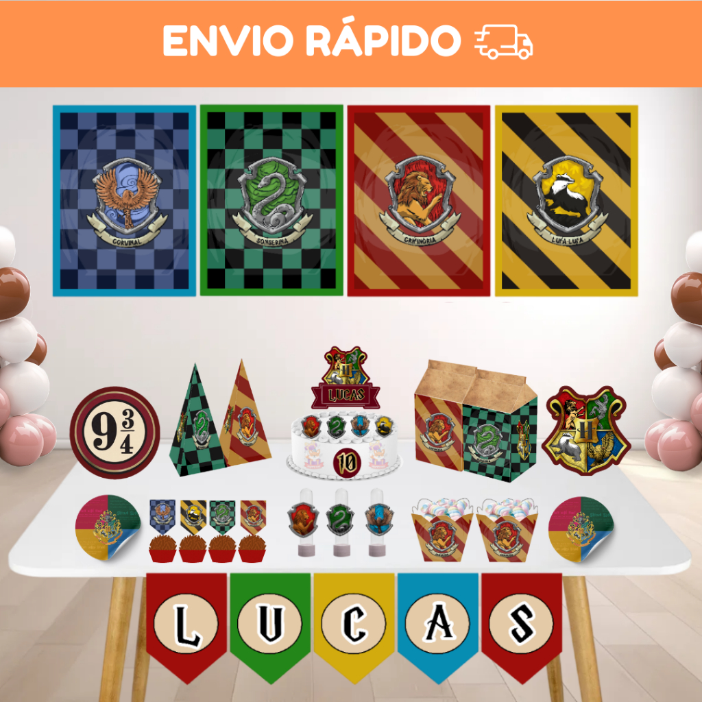Kit Festa Só um Bolinho - Casas de Hogwarts Harry Potter - Festa em Casa | Mesversário | Personalizado