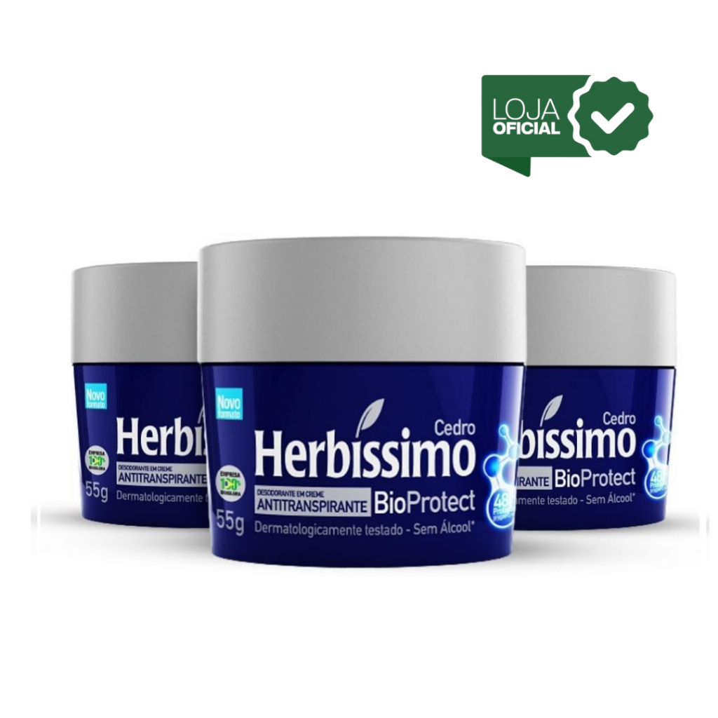 Kit 3 unid - Desodorante Creme Antitranspirante Herbíssimo Bioprotect Cedro 55G