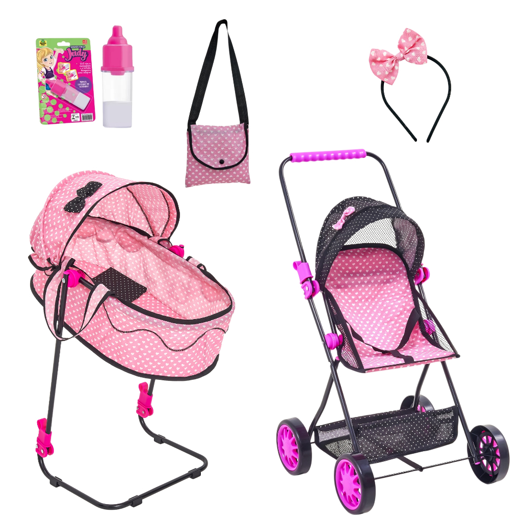 Carrinho de Boneca Baby Sag Berço Sag Bolsa Tiara Leite