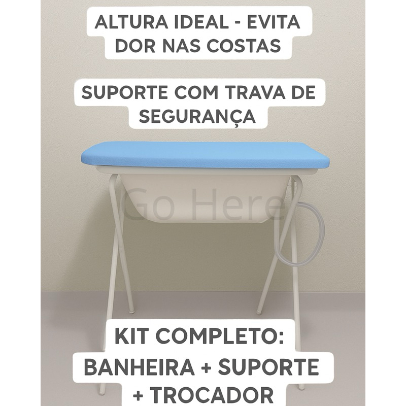Kit Banho Bebê Tanque Completo Banheira 25L Suporte Trocador 3 Cores Com brinde opcional