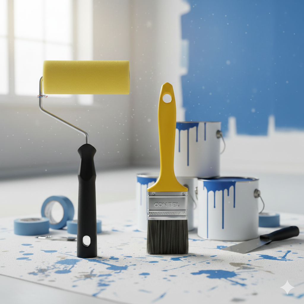 Kit Pintura 2 Peças - Rolinho Rolo Para Pintura 09cm + Trincha Pincel 2 Compel - Pintura Fácil em Oferta na Shopee