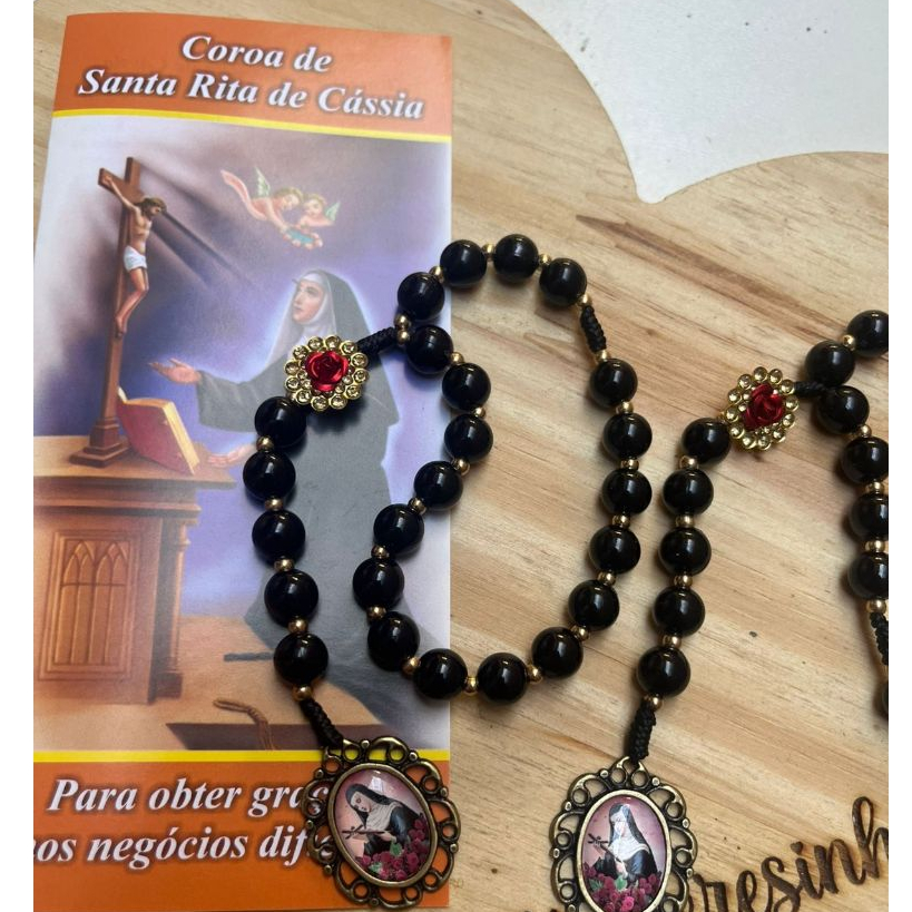 TERÇO COROA DE SANTA RITA DE CÁSSIA ROSÁRIO CATÓLICO ORAÇÃO ACESSÓRIO RELIGIOSO TERÇO ROSAS