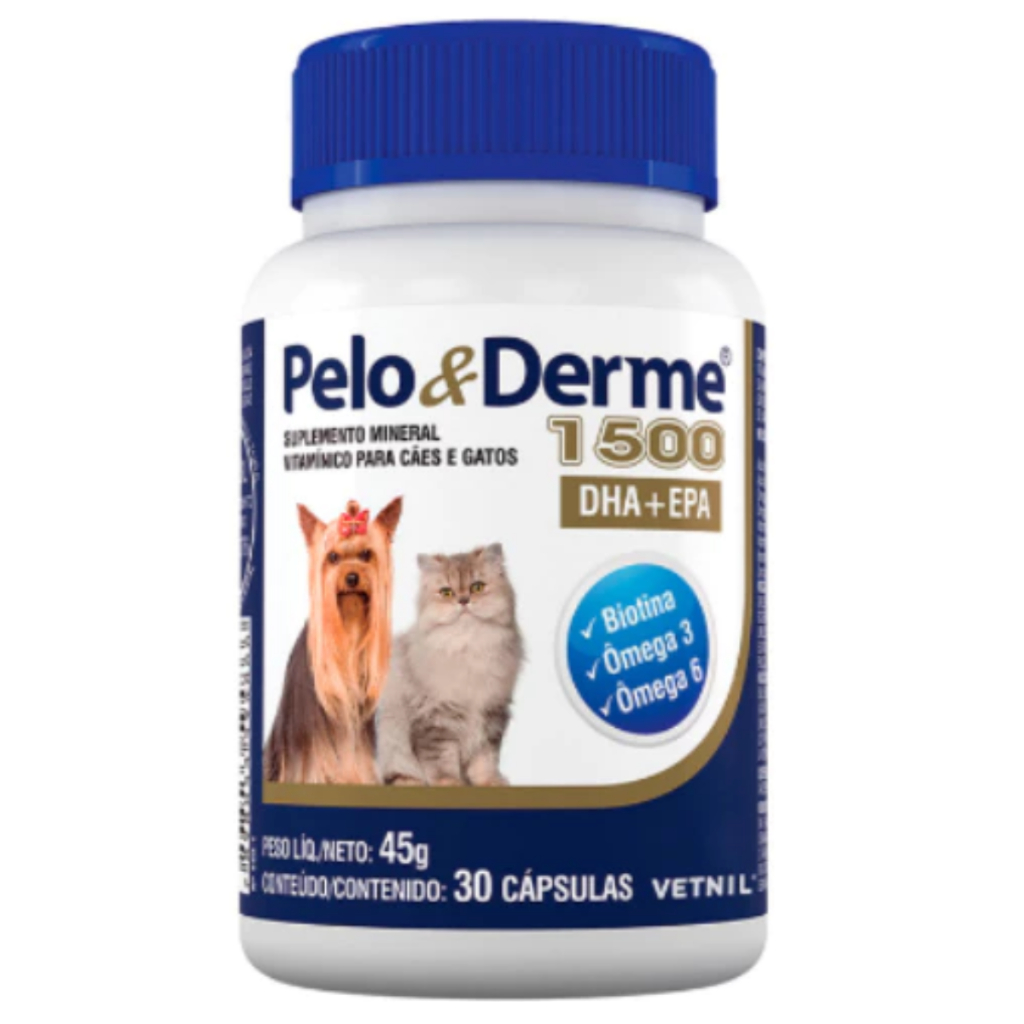 Pelo e Derme 1500 30 Capsulas Vetnil Omega 3 e 6