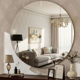 Espelho De Parede Redondo  De vidro 60 X 60 CM  Moderno Lapidado SALA ESCRITORIO HALL QUARTO em Oferta na Shopee