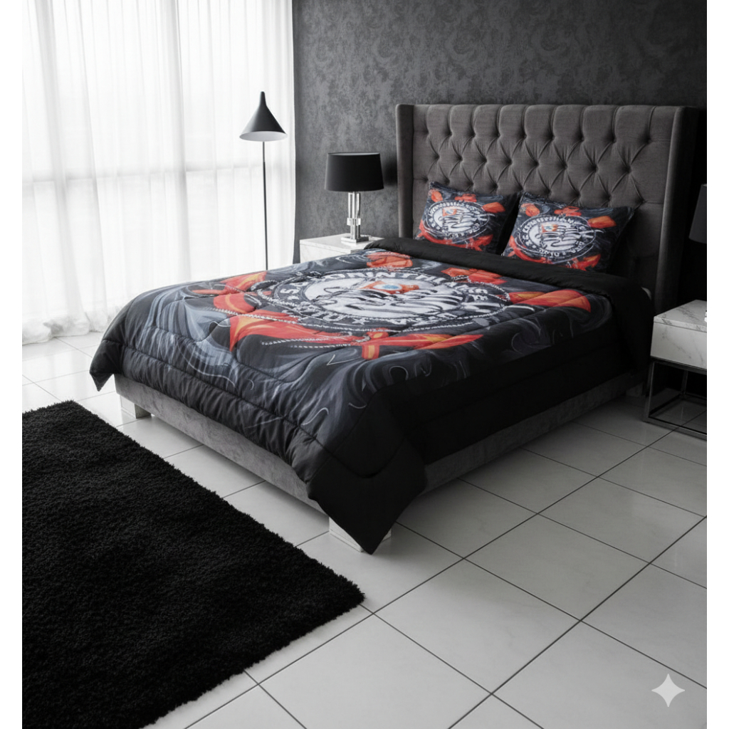 Edredom Time Futebol Timão Campeão Casal Queen 5 peças Dupla Face em Oferta na Shopee