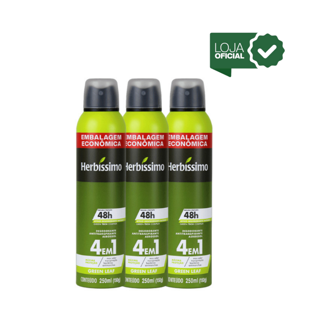 Detalhes do Kit 3 unidades -  Desodorante Aerosol Antitranspirante Herbíssimo Green Leaf 250Ml | Embalagem Econômica