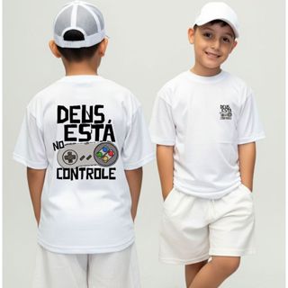 Camiseta Infantil Malha 30.1 100% Algodão Estilosa Camisa Religiosa Jesus Cristo Deus Está Controle em Oferta na Shopee