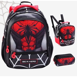 KIT MOCHILA COM LANCHEIRA E ESTOJO INFANTIL MASCULINO DENLEX/ MOCHILA HOMEM ARANHA/ MOCHILA PARA MENINO E MENINA