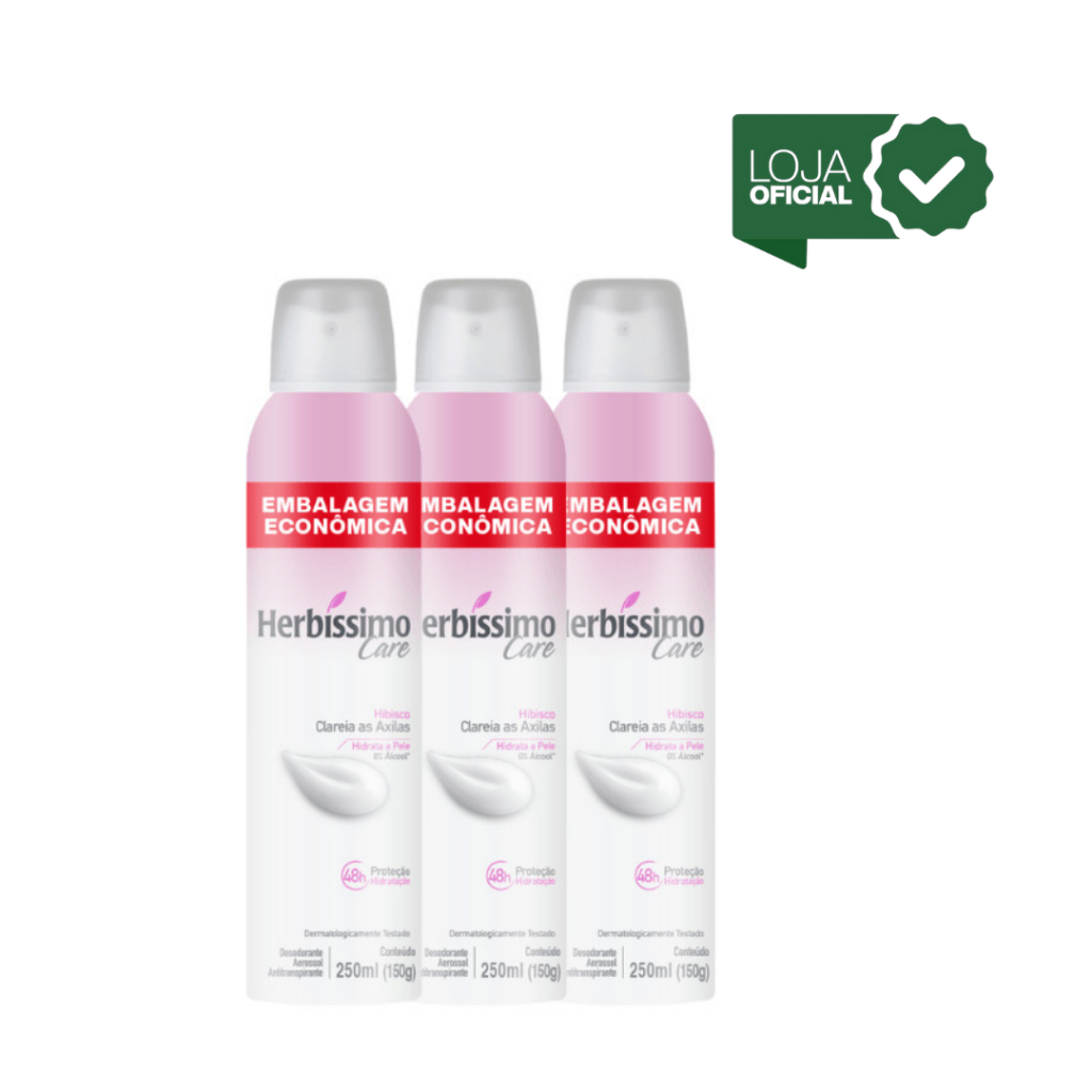 Kit 3 - Desodorante Aerossol Antitranspirante Herbíssimo Care Hibisco 250ML - 3 unidades