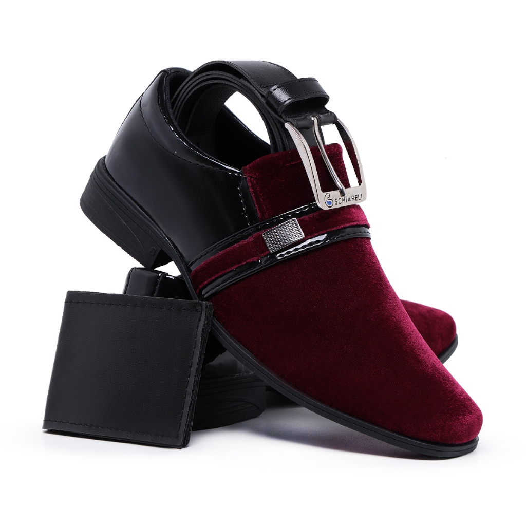 Kit Sapato Social Masculino Com Cinto E Carteira De Camurça Detalhe Em Fivela Sofisticado Elegante