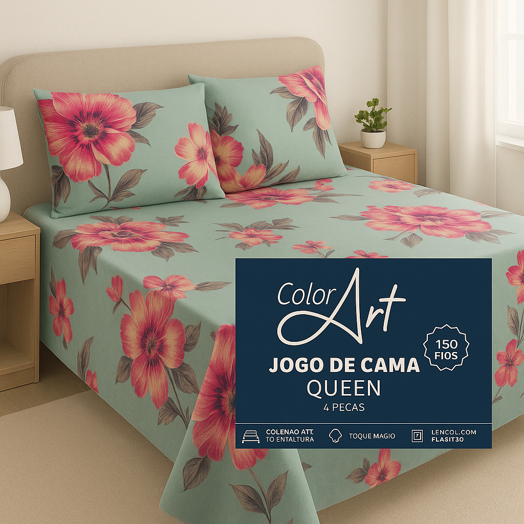 Jogo de Cama Corttex Color Art Queem cama 30 cm Altura