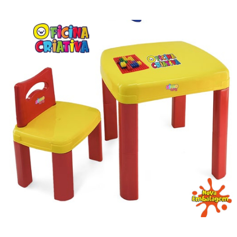 Mesa Criativa Educativa Block com 1 Cadeira e Kit com 17 blocos Educativos–Mesa Infantil Desmontavel
