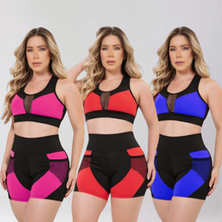 Conjunto Academia Feminino Alta Compressão Short Com Top Moda Fitness em Oferta na Shopee