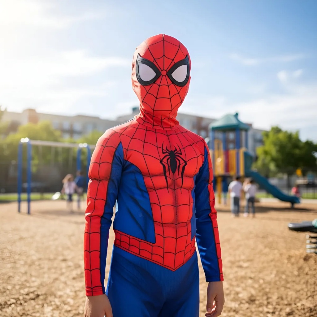 Fantasia Infantil Homem Aranha Longa Com Mascara De Pano Luxo Herói — imagem 2 de 2