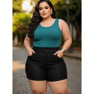 Shorts Jeans Plus Size Cintura Alta Modeladora com Lycra – Valoriza as Curvas e Super Confortável em Oferta na Shopee