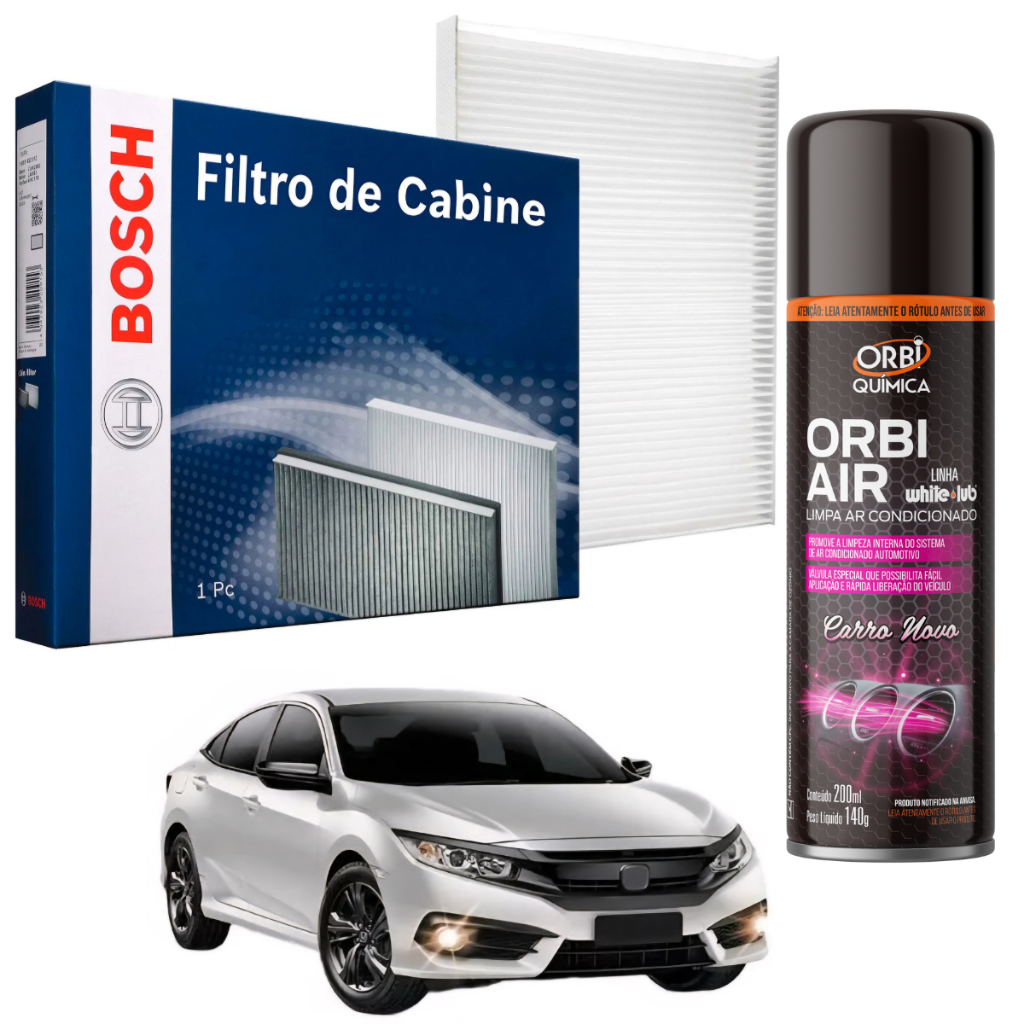 Filtro Cabine Ar Condicionado Bosch NEW CIVIC G10 1.5 2.0 2015  até  2022  +  Spray Higienizador