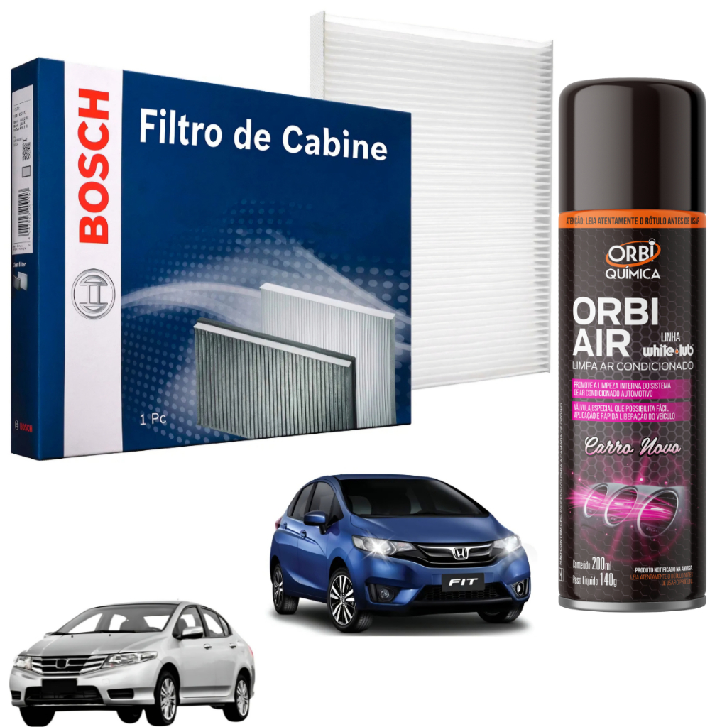 Filtro Ar Condicionado Cabine Bosch FIT 1.4 1.5 2008 a 2021  - CITY 1.5 2009 a 2020 + HIGIENIZADOR