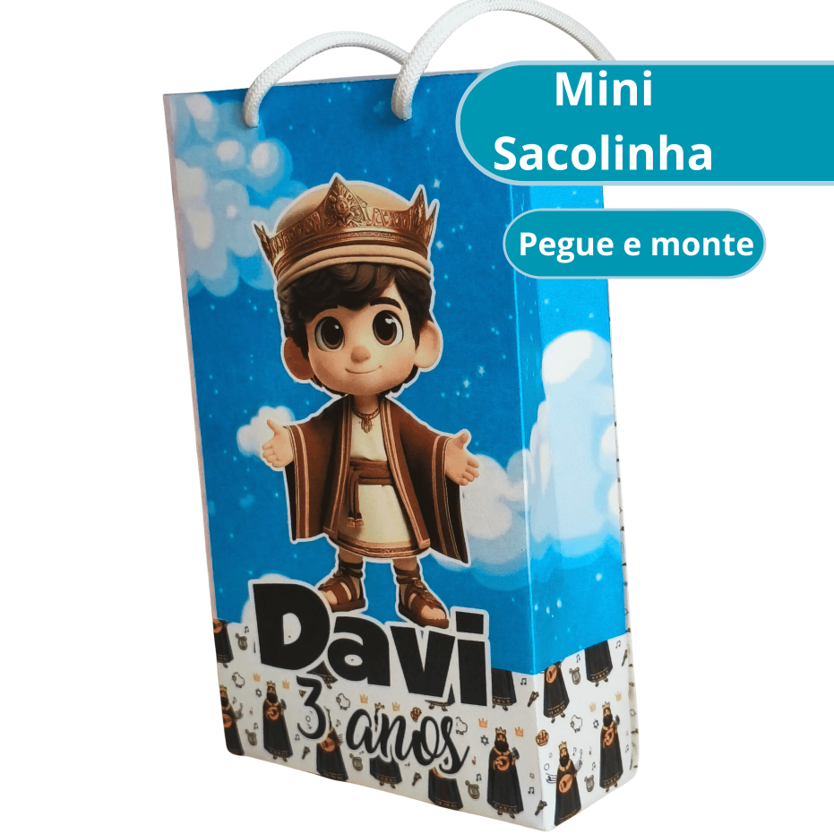 Mini Sacola Surpresa REI DAVI -  Lembrancinha Personalizada - Festa Infantil - Pegue e Monte