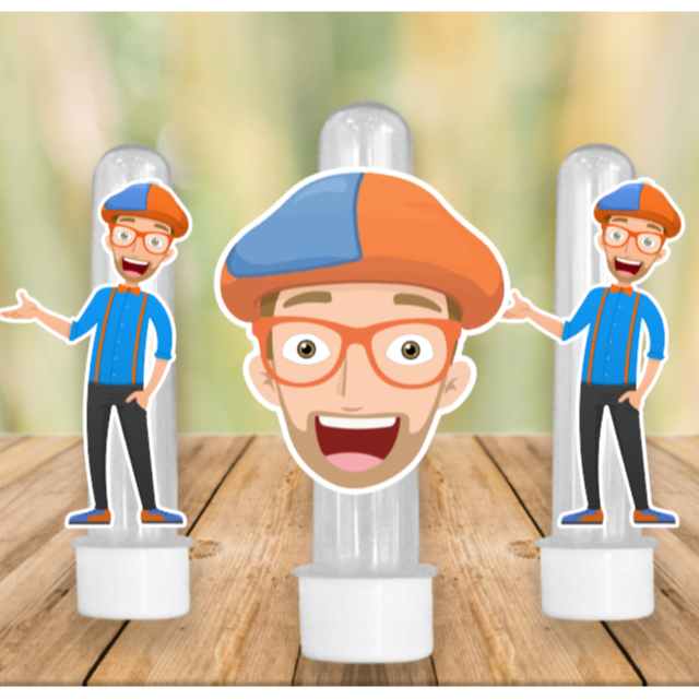 40 Apliques para Tubete Doces Bolo - Tema  Blippi -  Lembrancinhas Divertidas para Sua Festas