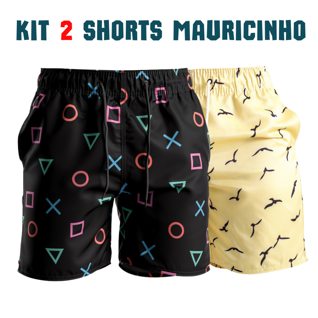 Kit 2 Bermudas Tactel Grosso Masculina Estampada Shorts Praia Verão Lazer Premium em Oferta na Shopee