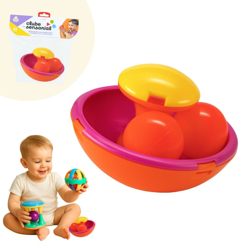 Chocalho Gira Ball Infantil Pião Didático Com 2 Bolinhas Colorido Interativo Som Suave em Oferta na Shopee