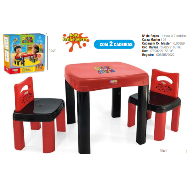 Mesa Educativa Didática Red Infantil c/2 Cadeiras Desmontável – Oficina Criativa | Simo Toys
