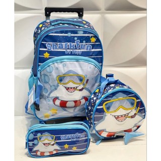 Kit Mochila de Rodinha Lancheira e Estojo original Yepp MIM6325-Cl/ MOCHILA TUBARÃO/ MOCHILA YEPP/ MOCHILA BABY SHARK