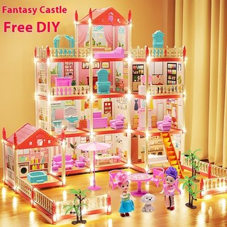 Casa de Boneca Brinquedo Grande Com Móveis Castelo de Menina Princesa Infantil Com Luz de LED