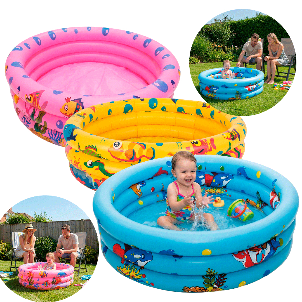 Piscina Infantil Inflável Redonda 3 Anéis Bebê Verão Menino Menina Unissex 40 Litros 60cm em Oferta na Shopee