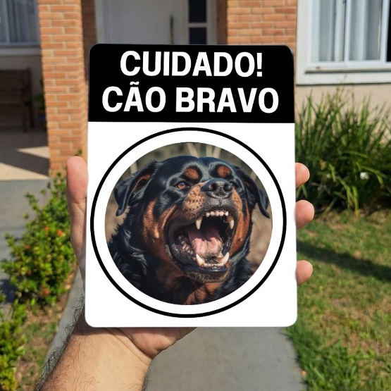 Placa Cuidado com o Cão – Metal 15x20cm | Pit Bull, Rottweiler, Pastor Alemão, doberman