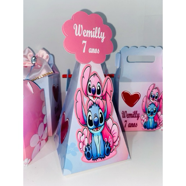 20 CAIXA PIRÂMIDE  PEGUE E MONTE personalizadas LILLO E STICH aniversário infantil Lembrancinha de festa infantil